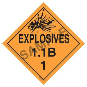 Division 1.1B Explosives Placard - Worded - 4 mil Exterior-Grade Vinyl, Removable Adhesive Main Image