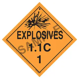 Division 1.1C Explosives Placard - Worded Main Image