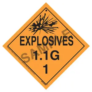 Division 1.1G Explosives Placard - Worded - 4 mil Exterior-Grade Vinyl, Removable Adhesive Main Image