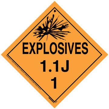 Division 1.1J Explosives Placard - Worded Main Image