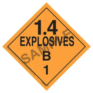 Division 1.4B Explosives Placard - Worded - 4 mil Exterior-Grade Vinyl, Removable Adhesive Main Image