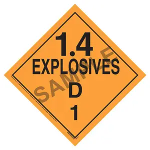 Division 1.4D Explosives Placard - Worded - 4 mil Exterior-Grade Vinyl, Removable Adhesive Main Image
