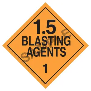 Division 1.5 Explosives Placard - Worded - 4 mil Exterior-Grade Vinyl, Removable Adhesive Main Image