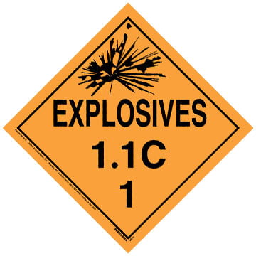 Division 1.1C Explosives Placard - Worded - 176 lb Polycoated Tagboard Main Image