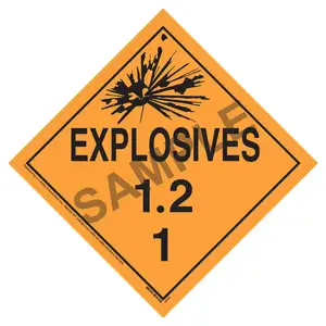 Division 1.2 Explosives Placard - Worded - 176 lb Polycoated Tagboard Main Image