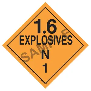 Division 1.6N Explosives Placard - Worded - 176 lb Polycoated Tagboard Main Image