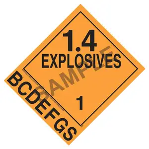 Division 1.4B-1.4S Explosives Placard - Worded, 4 mil Vinyl, Removable Adhesive Main Image