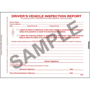 Simplified Driver's Vehicle Inspection Report - Stock, Snap-Out, 3-Ply, Carbonless, 5-2/3" W x 7-3/4" L Main Image