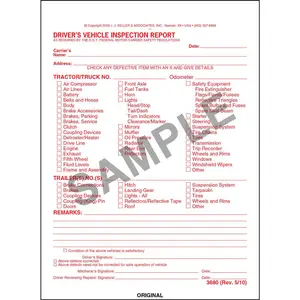 Detailed Driver's Vehicle Inspection Report - Stock, Snap-Out, 3-Ply, Carbonless, Red Ink, 5-2/3" W x 7-3/4" L Main Image