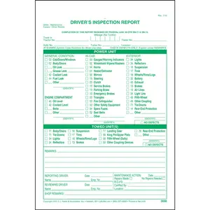 Detailed Driver's Vehicle Inspection Report - Stock, Snap-Out, 3-Ply, Carbonless, Green Ink, 5-2/3" W x 8-1/2" L Main Image