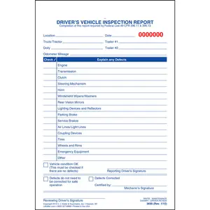 Simplified Driver's Vehicle Inspection Report - Stock, Snap-Out, 3-Ply, Carbonless, Vertical, 5-1/2" W x 7-3/4" L Main Image