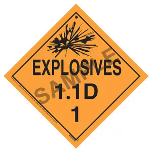 Division 1.1D Explosives Placard - Worded - 4 mil Vinyl, Removable Adhesive Main Image