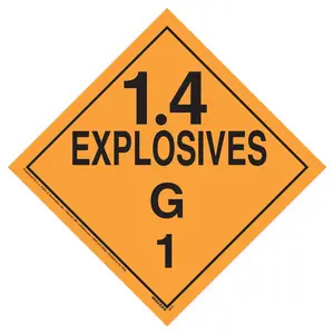 Division 1.4G Explosives Placard - Worded - 176 lb Polycoated Tagboard Main Image