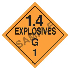 Division 1.4G Explosives Placard - Worded - 4 mil Vinyl, Removable Adhesive Main Image