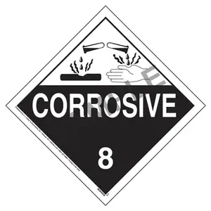 Class 8 Corrosive Placard - Worded - 176 lb Polycoated Tagboard Removable Adhesive Main Image