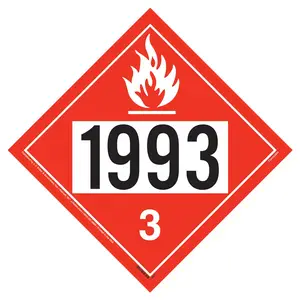 1993 Placard - Class 3 Flammable Liquid - 20 mil Polystyrene, Unlaminated Main Image