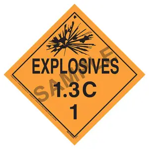 Division 1.3C Explosives Placard - Worded - 4 mil Exterior-Grade Vinyl, Permanent Adhesive Main Image