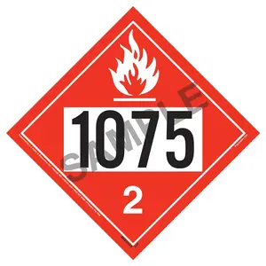 1075 Placard - Division 2.1 Flammable Gas - 4 mil Vinyl, Removable Adhesive Main Image