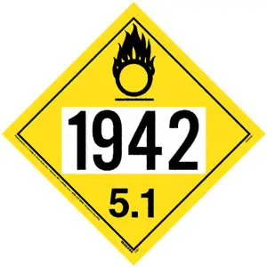 1942 Placard - Division 5.1 Oxidizer - 4 mil Vinyl, Removable Adhesive Main Image