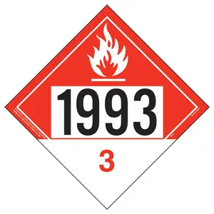 1993 Placard - Class 3 Combustible Liquid - 20 mil Polystyrene, Unlaminated Main Image
