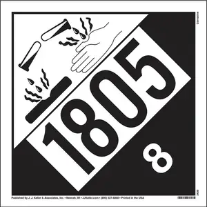 1805 Placard - Class 8 Corrosive - 4 mil Vinyl, Removable Adhesive Main Image