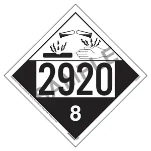2920 Placard - Class 8 Corrosive - 4 mil Vinyl, Removable Adhesive Main Image