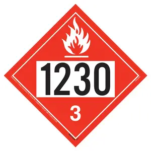 1230 Placard - Class 3 Flammable Liquid - 4 mil Vinyl, Removable Adhesive Main Image
