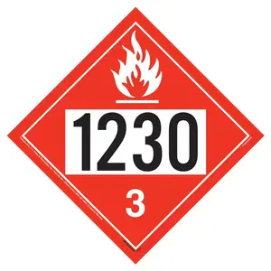 1230 Placard - Class 3 Flammable Liquid - 4 mil Vinyl, Permanent Adhesive Main Image