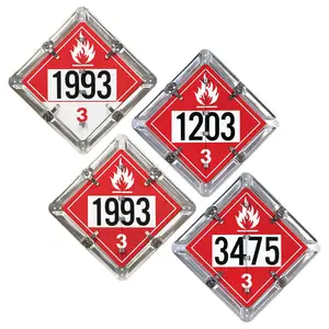 Aluminum Flip Placard - 4 Legend, Class 3, Numbered, UN 1993, 1203, 3475 - Unpainted Back Plate Main Image