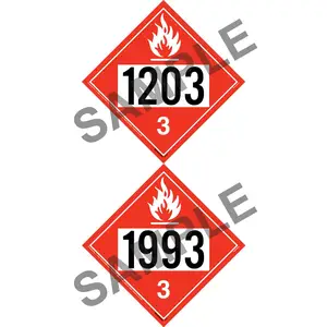1993/1203 Placard - Class 3 Flammable Liquid - 20 mil Polystrene, Unlaminated Main Image