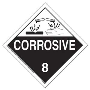 Class 8 Corrosive Placard - Worded - 3.2 mil Vinyl, Economy, Removable Adhesive Main Image