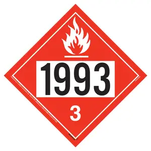 1993 Placard - Class 3 Flammable Liquid - Economy - 3.2 mil Vinyl, Removable Adhesive Main Image
