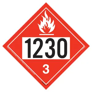 1230 Placard - Class 3 Flammable Liquid - Economy - 3.2 mil Vinyl, Removable Adhesive Main Image