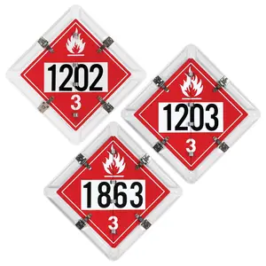 Aluminum Flip Placard - 3 Legend, Class 3, Numbered, UN 1202, 1203, 1863 - White Back Plate Main Image