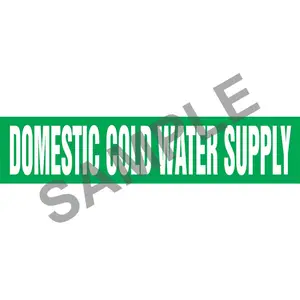 Domestic Cold Water Supply Pipe Marker - ASME/ANSI - Self-Stick, Vinyl, 1" x 8", Green Main Image
