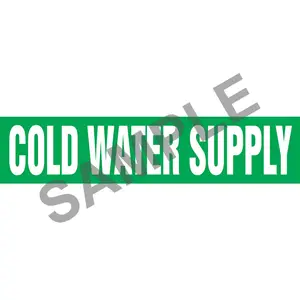 Cold Water Supply Pipe Marker - ASME/ANSI - Self-Stick, Vinyl, 1" x 8", Green Main Image