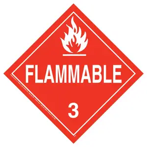 Class 3 Flammable Liquid Placard - Worded - 4 mil Vinyl, Removable Adhesive Main Image