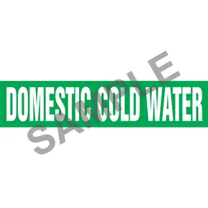 Domestic Cold Water Pipe Marker - ASME/ANSI - Self-Stick, Vinyl, 2.5" x 12", Green Main Image