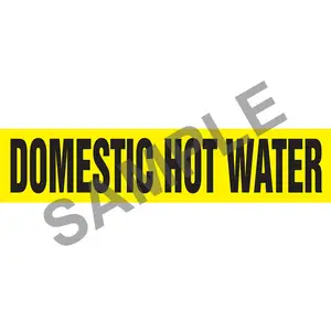 Domestic Hot Water Pipe Marker - ASME/ANSI - Self-Stick, Vinyl, 1" x 8", Yellow Main Image