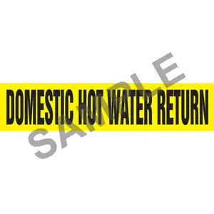 Domestic Hot Water Return Pipe Marker - ASME/ANSI - Self-Stick, Vinyl, 1" x 8", Yellow Main Image
