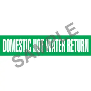 Domestic Hot Water Return Pipe Marker - ASME/ANSI - Self-Stick, Vinyl, 1" x 8", Green Main Image