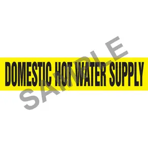 Domestic Hot Water Supply Pipe Marker - ASME/ANSI - Self-Stick, Vinyl, 2.5" x 12", Yellow Main Image