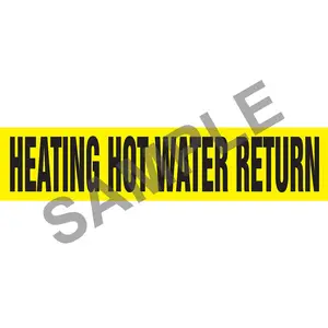 Heating Hot Water Return Pipe Marker - ASME/ANSI - Self-Stick, Vinyl, 1" x 8", Yellow Main Image