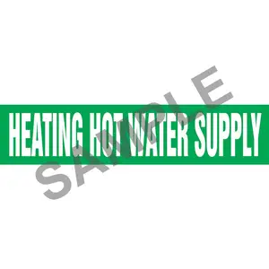 Heating Hot Water Supply Pipe Marker - ASME/ANSI - Self-Stick, Vinyl, 2.5" x 12", Green Main Image
