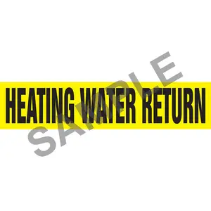 Heating Water Return Pipe Marker - ASME/ANSI - Self-Stick, Vinyl, 1" x 8", Yellow Main Image