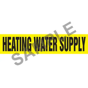 Heating Water Supply Pipe Marker - ASME/ANSI - Self-Stick, Vinyl, 1" x 8", Yellow Main Image