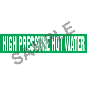 High Pressure Hot Water Pipe Marker - ASME/ANSI - Self-Stick, Vinyl, 1.5" x 8", Green Main Image