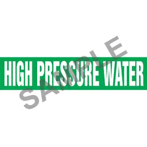 High Pressure Water Pipe Marker - ASME/ANSI - Self-Stick, Vinyl, 1.5" x 8", Green Main Image