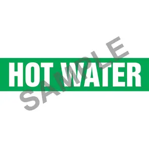 Hot Water Pipe Marker - ASME/ANSI - Self-Stick, Vinyl, 1" x 8", Green Main Image