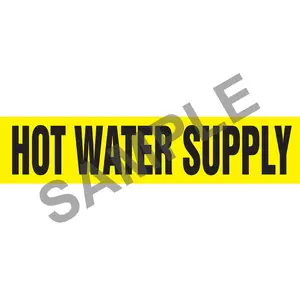 Hot Water Supply Pipe Marker - ASME/ANSI - Self-Stick, Vinyl, 1.5" x 8", Yellow Main Image